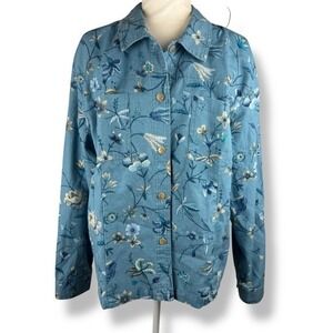 Coldwater Creek Jacket Womens Size XL Floral Cotton Cottagecore‎ Vintage 90s USA